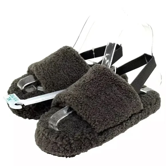 Cat & Jack Toddler Avi Single Strap Faux Shearling Slippers Gray - Picture 5 of 8